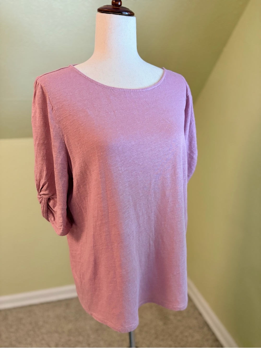Garnet Hill Rose Short-Sleeve Organic Linen Knit Top